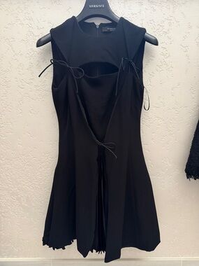 Versace Black Sleeveless Mini Dress with ribbon-Front Detail